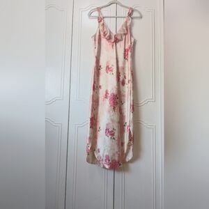 Private Luxurie Pink and Cream Floral Ruffle Satin  Chemise Dress Size L